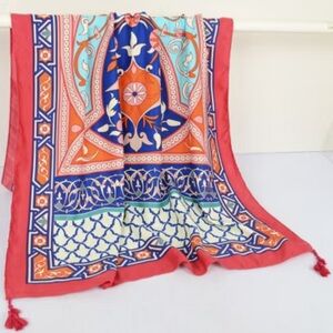 NWOT Mindful Souls Vibrant Multicolor Corner Tassel Scarf Shawl Cover Up 70"x66"